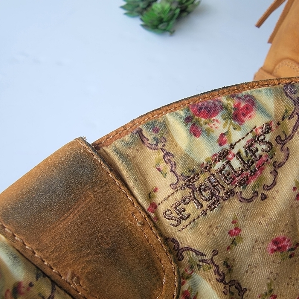 Seychelles Suede Embroidered Floral Wedge Harness Boots Size 8 - Picture 10 of 14